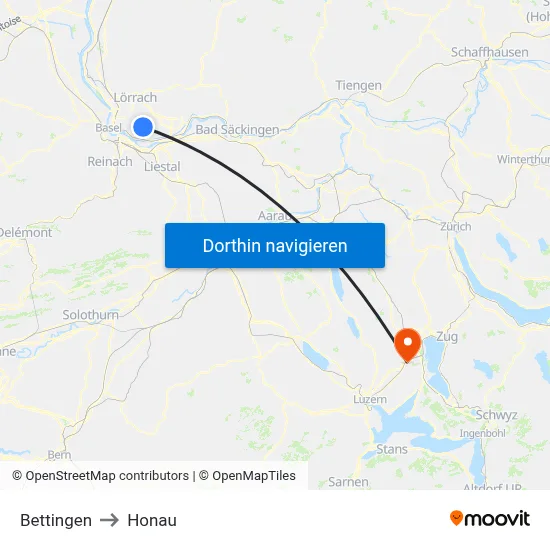 Bettingen to Honau map