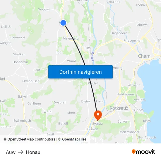 Auw to Honau map