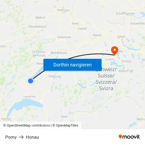 Pomy to Honau map