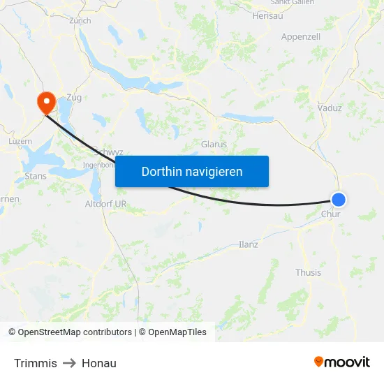 Trimmis to Honau map
