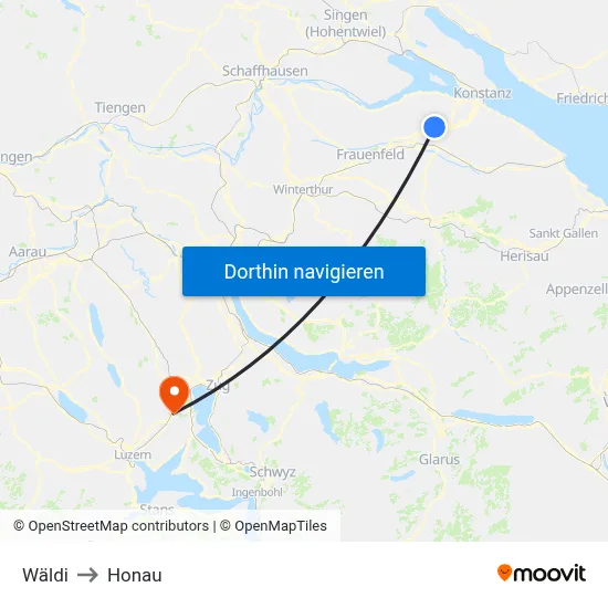 Wäldi to Honau map