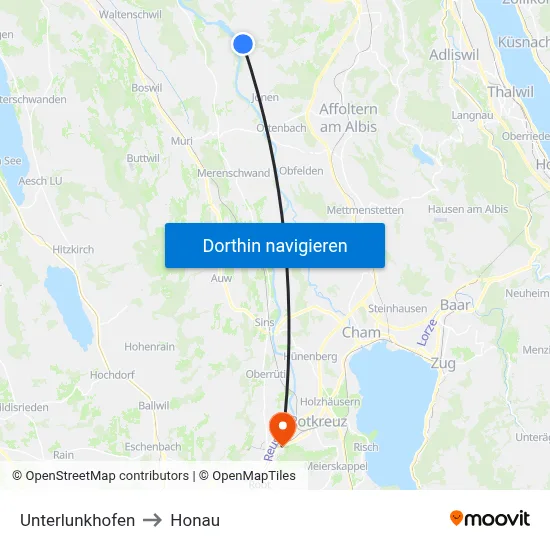 Unterlunkhofen to Honau map