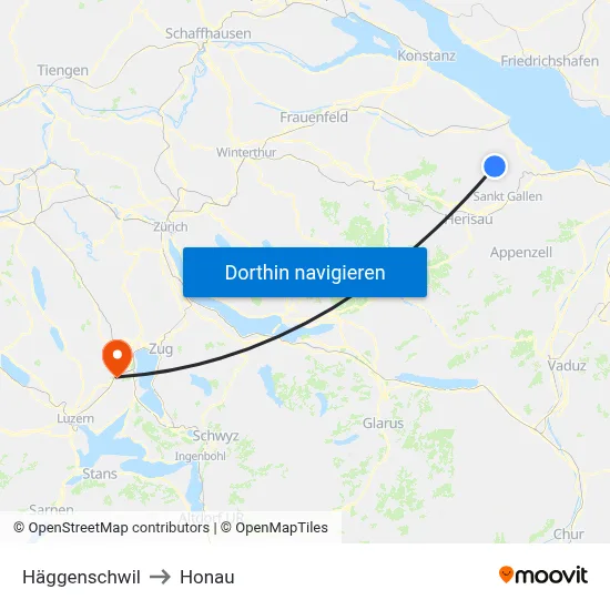 Häggenschwil to Honau map