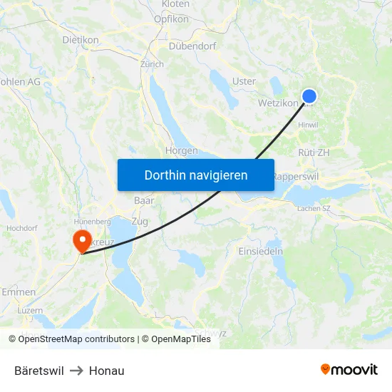 Bäretswil to Honau map