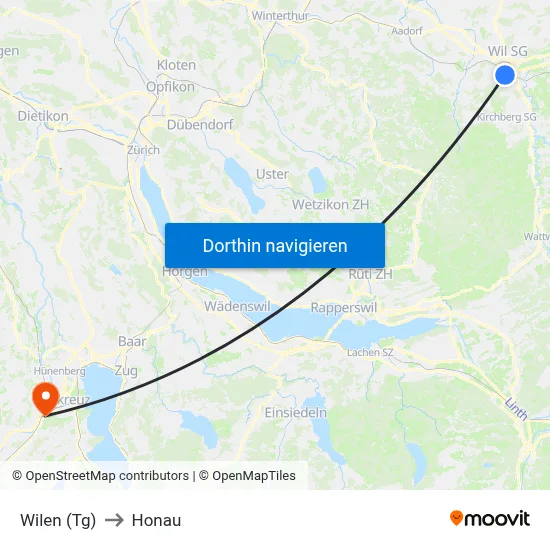 Wilen (Tg) to Honau map