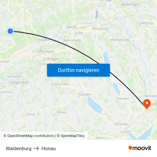 Waldenburg to Honau map
