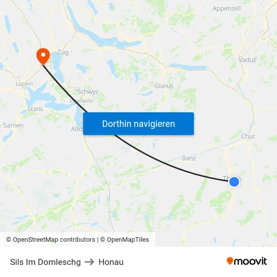 Sils Im Domleschg to Honau map