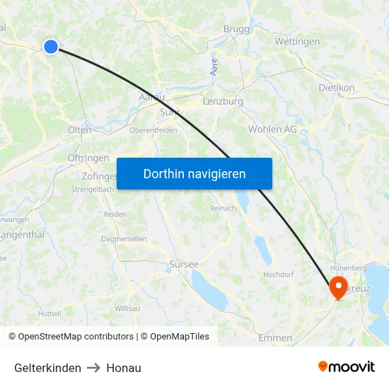 Gelterkinden to Honau map