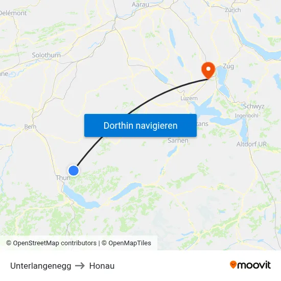 Unterlangenegg to Honau map