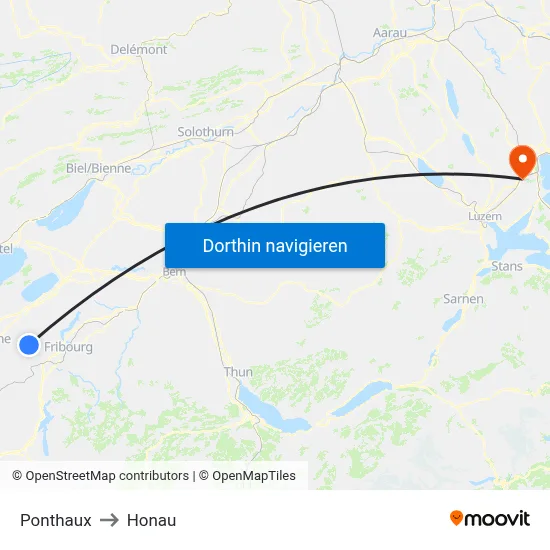 Ponthaux to Honau map