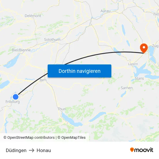 Düdingen to Honau map