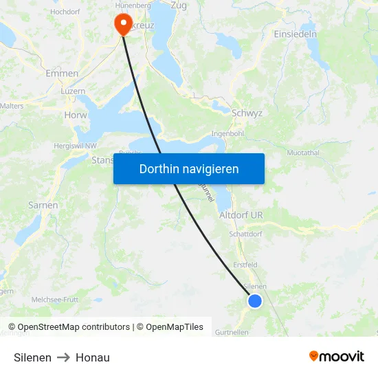 Silenen to Honau map