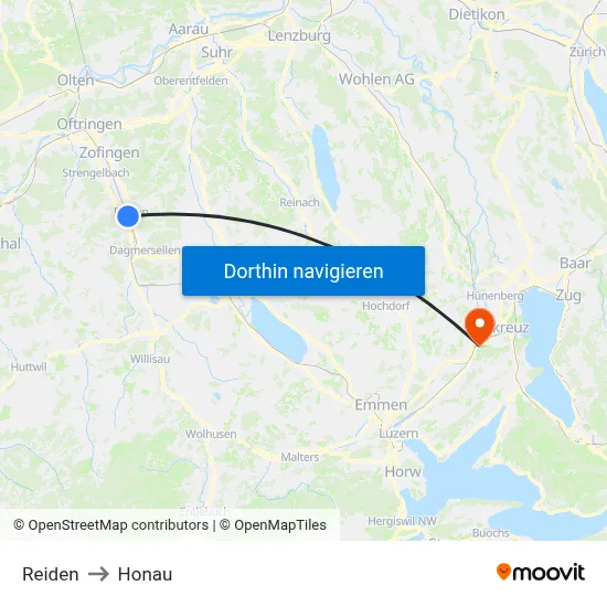 Reiden to Honau map