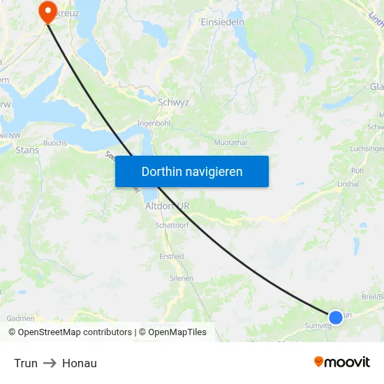 Trun to Honau map