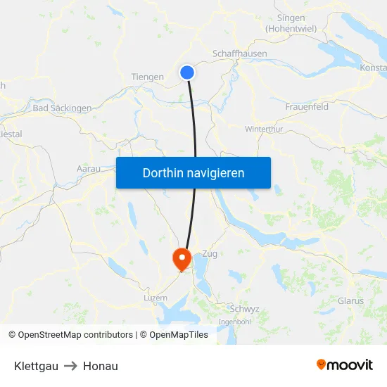 Klettgau to Honau map