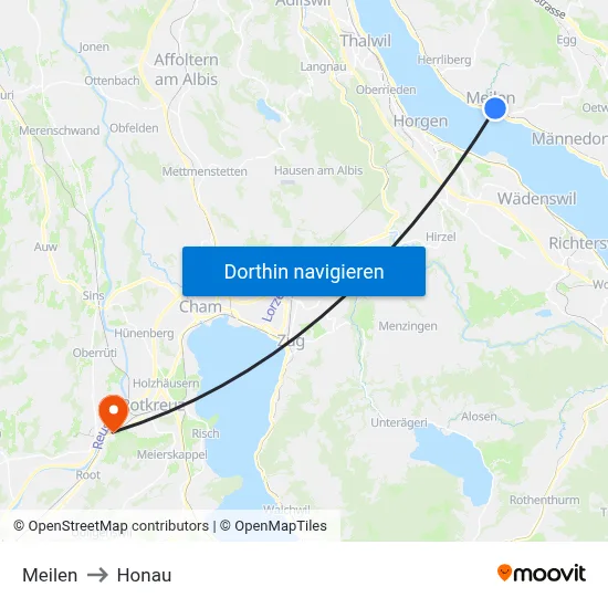 Meilen to Honau map