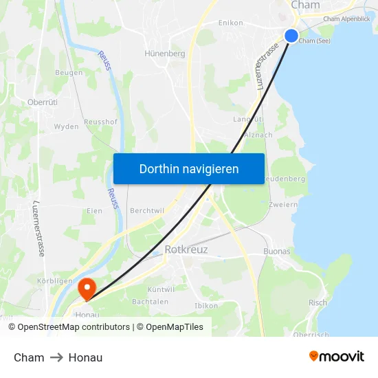 Cham to Honau map