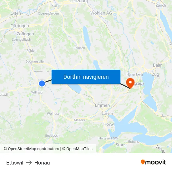 Ettiswil to Honau map