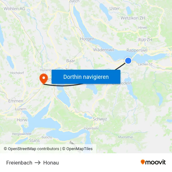 Freienbach to Honau map