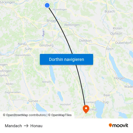 Mandach to Honau map
