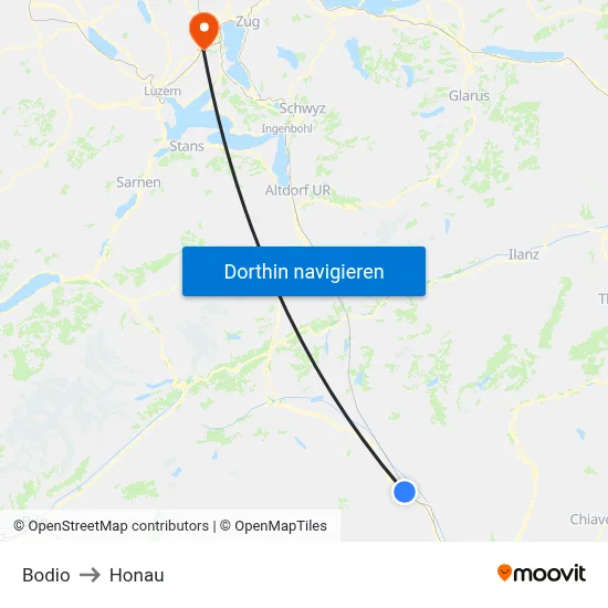 Bodio to Honau map