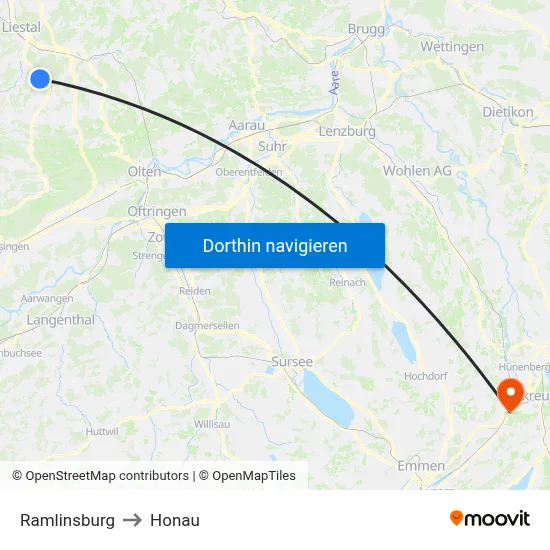 Ramlinsburg to Honau map