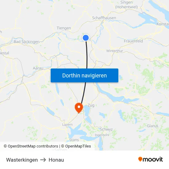 Wasterkingen to Honau map