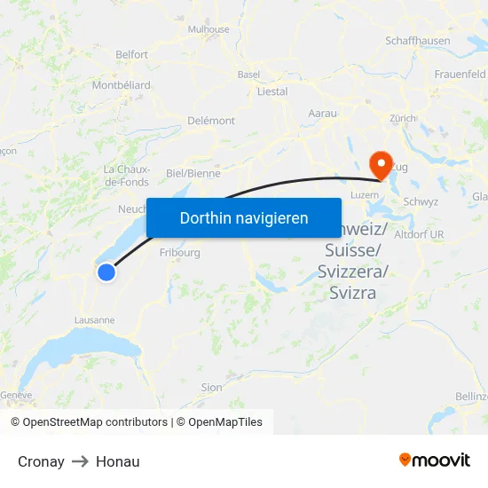 Cronay to Honau map