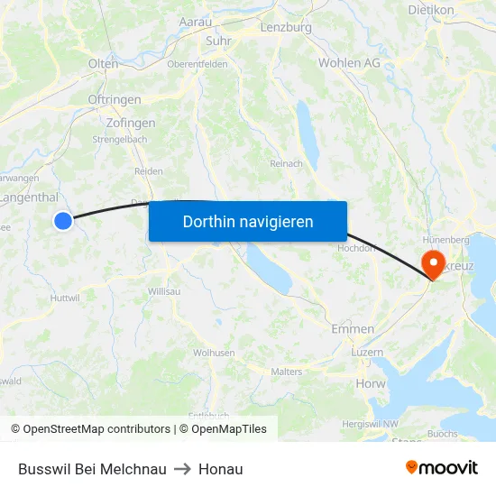 Busswil Bei Melchnau to Honau map