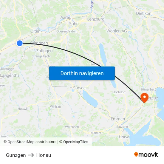 Gunzgen to Honau map