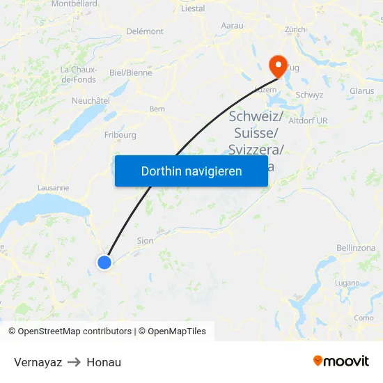 Vernayaz to Honau map