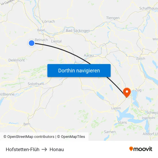 Hofstetten-Flüh to Honau map