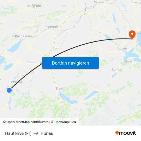 Hauterive (Fr) to Honau map