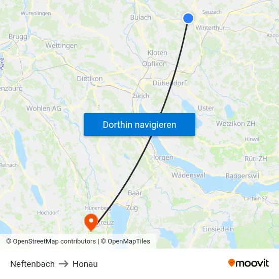Neftenbach to Honau map