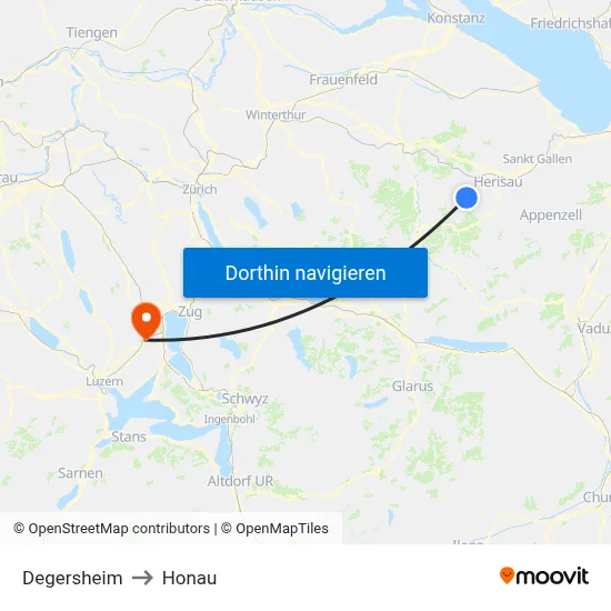 Degersheim to Honau map