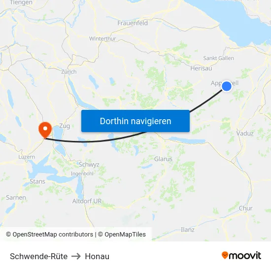 Schwende-Rüte to Honau map