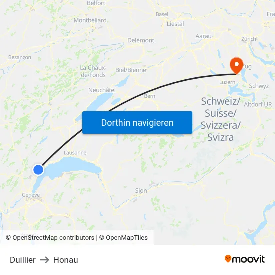 Duillier to Honau map