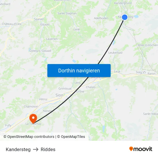 Kandersteg to Riddes map