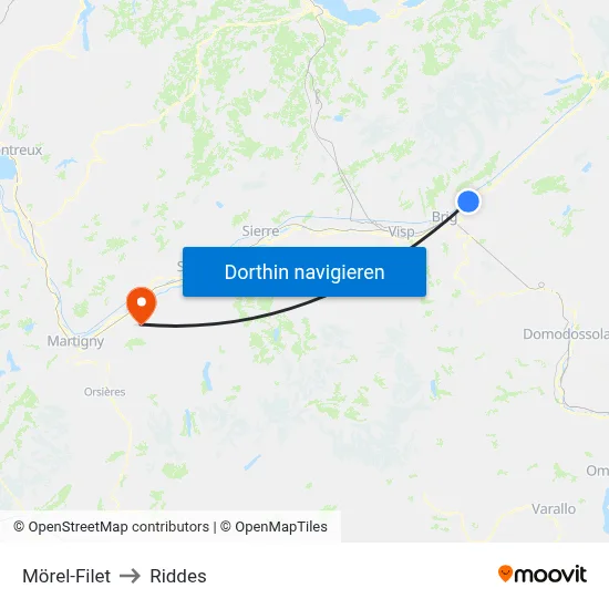 Mörel-Filet to Riddes map