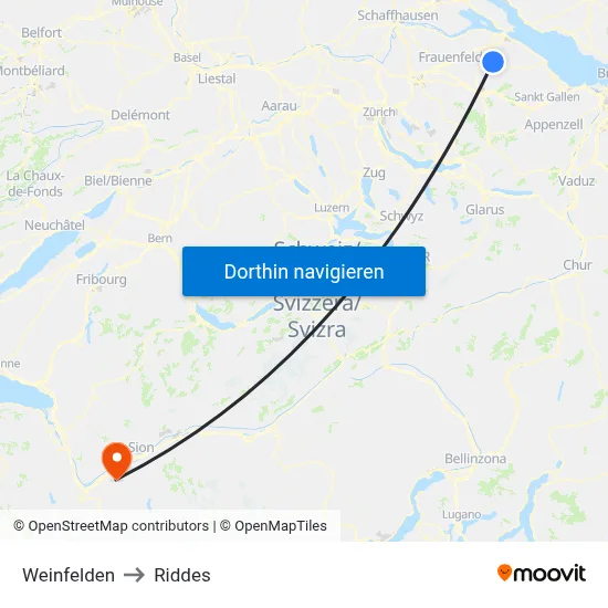 Weinfelden to Riddes map