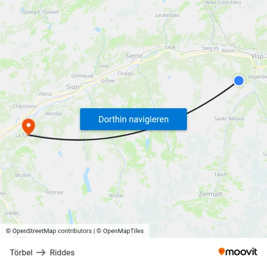 Törbel to Riddes map