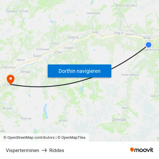 Visperterminen to Riddes map