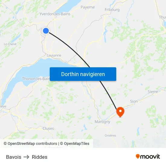 Bavois to Riddes map