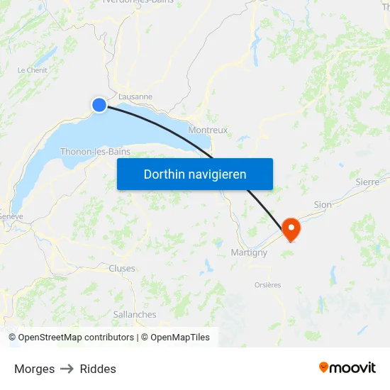 Morges to Riddes map