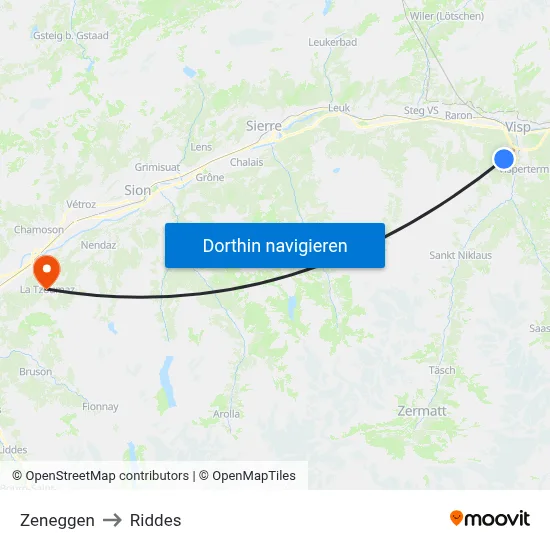 Zeneggen to Riddes map