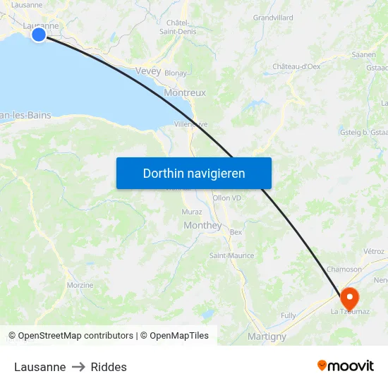 Lausanne to Riddes map