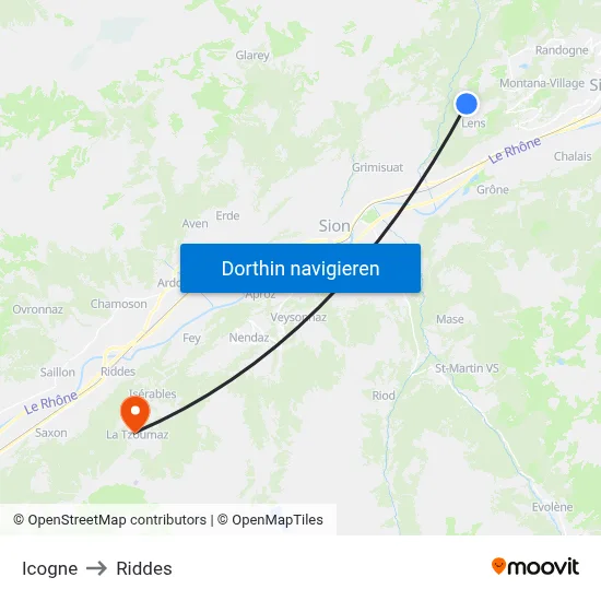 Icogne to Riddes map