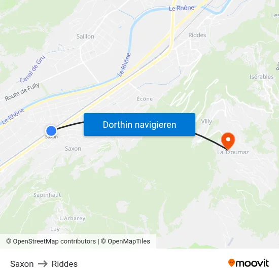 Saxon to Riddes map