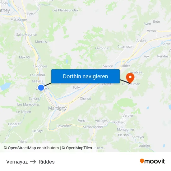 Vernayaz to Riddes map