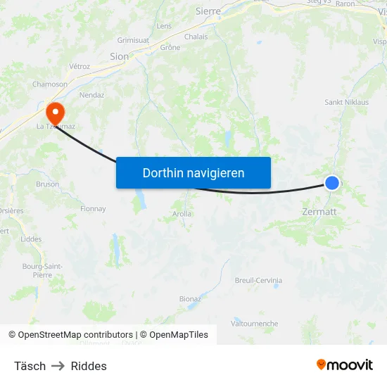 Täsch to Riddes map